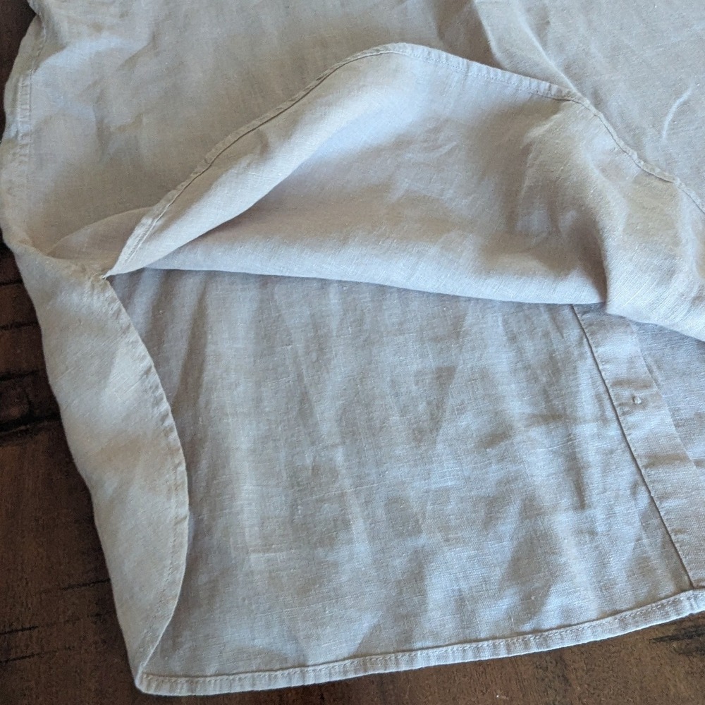 Chico's Linen Tunic Top Tan No Iron Button Up 3/4 Sleeve Sz 3 (16) Quiet Luxury - Picture 10 of 10